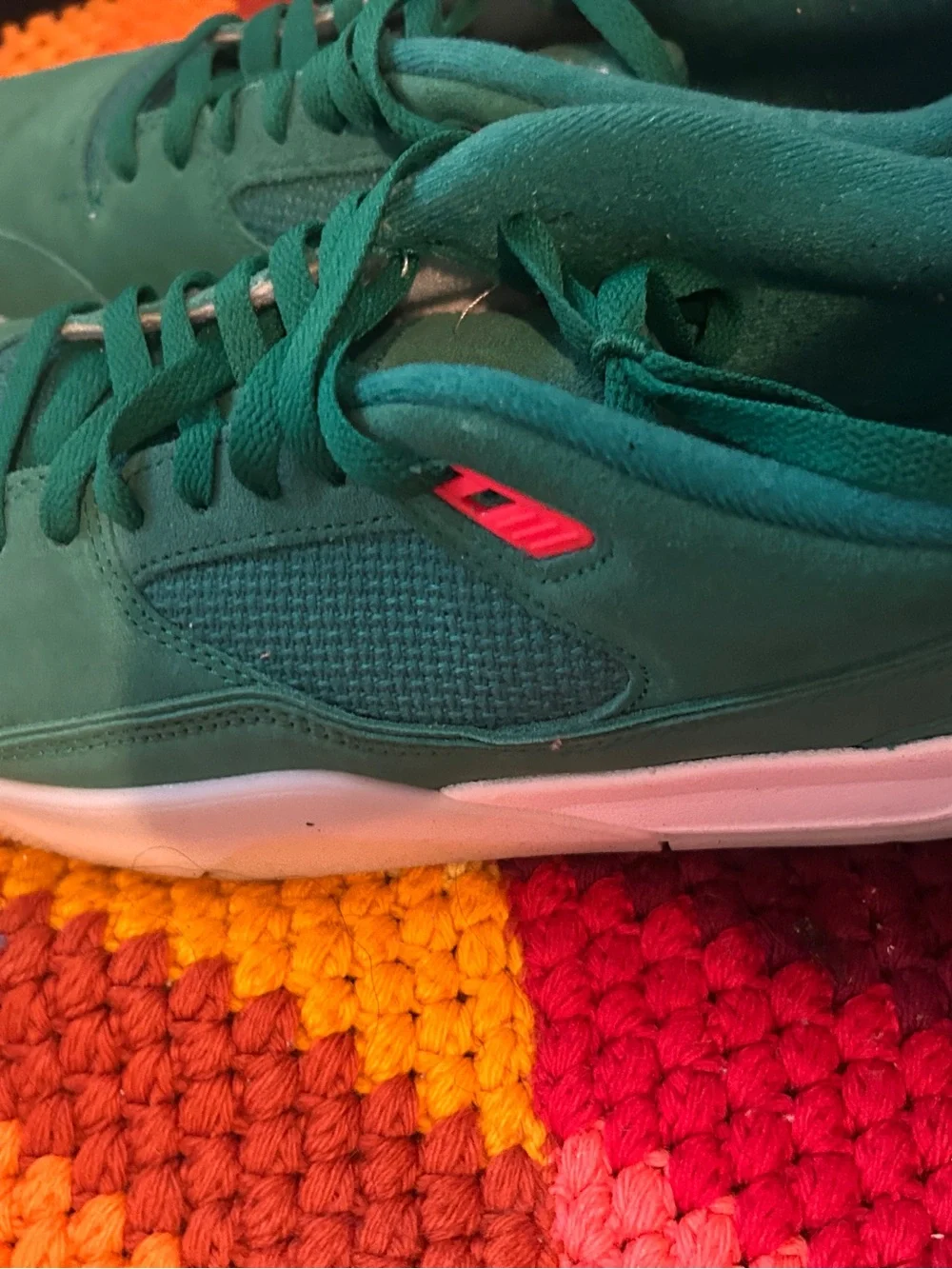 Jordan Men's Teal Green Sneakers with Pink Accent